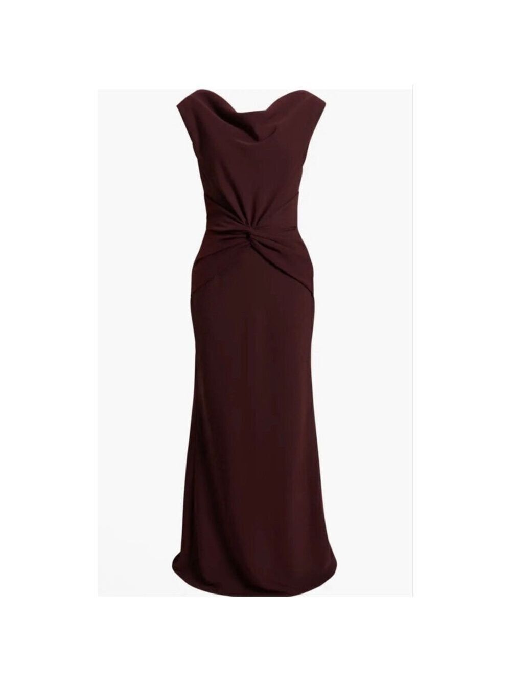 NWT Amsale $950 Burgundy Cowl Neck Sleeveless Maxi Dress Size 8